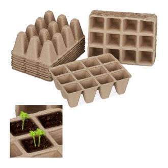 Relaxdays 2040x Vasetti Biodegradabili Per Piantine, Set Da 2040, Semenzaio Da Torba, Quadrati, In Cellulosa, H: 5 Cm, Beige