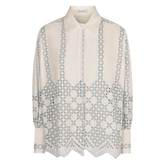 Raquel Diniz Overhemden, Dames, Wit, M, Katoen, Broderie Anglaise Katoenen Blend Shirt