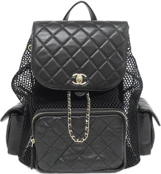 Chanel Black Mesh Leather Backpack (Pre-Owned)