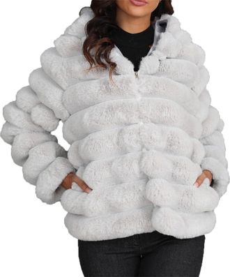 Generic Winter Coats For Women Uk Plus Size Faux Fur Jacket Plus Size Cardigan Ladies Warm Artificial Fleece Jackets Solid Thick Outerwear Fluffy Fuzzy Overco