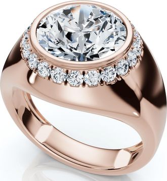 Pompeii3 Certified 3 1/3Ct Mens Bezel Set Diamond Halo Signet Ring 14k Gold Lab Grown