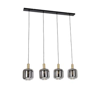 QAZQA Qazqa Dise&ntilde;o L&aacute;mpara Colgante Negra Con Dorado Y Cristal Ahumado Incl. 4 Pucc - Zuzanna Vidrio /acero Alargada Adecuado Para Led Max. 4 X 3.5 Watt