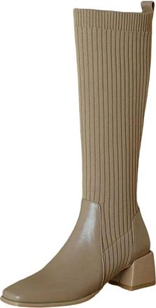 Generic Womens Knitted Long Boots Knee-High Socks Slip-On High Heels Vintage Elastic