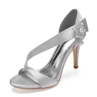 Generic Wedding High Stiletto Heels Heeled Womens Sandals Bridal Sexy Open Toe Heels Daily Party Dress 10.5Cm,Silver,7 UK