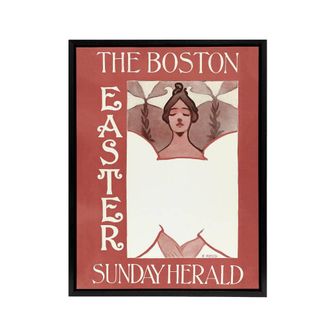 Artery8 Herald Easter Cover Art Nouveau Framed Canvas Wall Art Print Ethel Reed in Red | Size: W24 x H32
