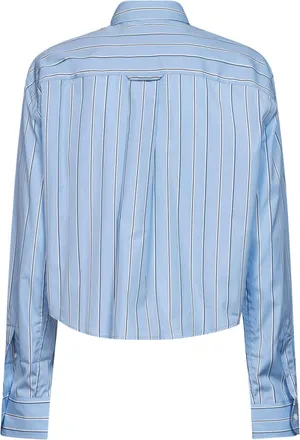 Ami Womens Cropped Cotton Shirt Light Blue