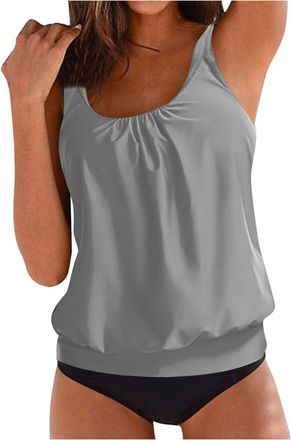 Generic Ladies Tankini Swimwear Sets Tummy Control Swimwear Two Piece Swimming Tops for Women with Shorts Built in Bra Swimsuit Plus Size Swimsuits for Women 