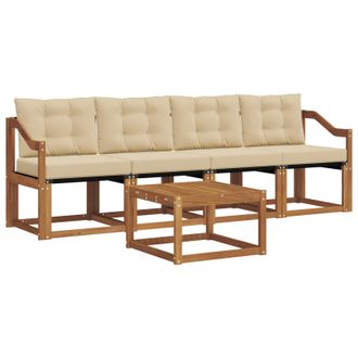 vidaXL Conjunto De Sof&aacute;s De Exterior Con Coj&iacute;n 5 Pcs Natural Y Beige Vidaxl