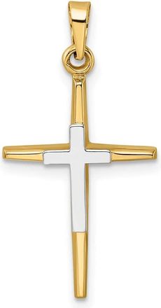 Diamond2Deal 14k Two-tone Gold Polished Solid Double Cross Pendant