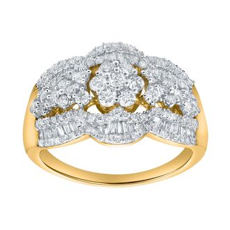 LuvMyJewelry Florea 1.10 Cts Natural Diamond Cluster 14K Gold Ring