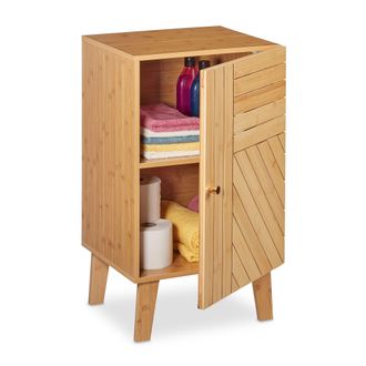 Relaxdays Mueble De Ba&ntilde;o De Pie Hecho De Bamb&uacute;, Balda Ajustable, Puerta De Montaje Variable, 70 X 40 X 37 Cm, Natural - Relaxdays