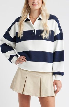 BP. Stripe Cotton Blend Rugby Sweatshirt in White- Navy Ella Rugby Stripe at Nordstrom, Size Xx-Small