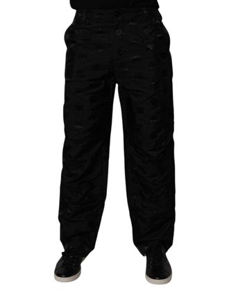 Dolce & Gabbana Mens Black Logo Monogram Straight Pants Polyester