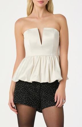 ASTR the Label Satin Strapless Plunge Peplum Top in Off White at Nordstrom Rack, Size X-Small