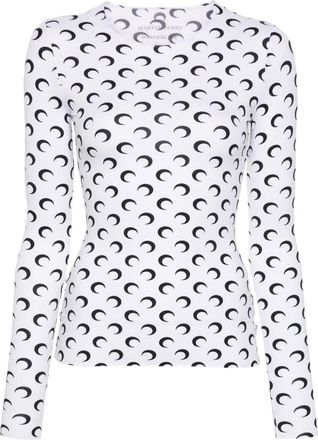 Marine Serre Crescent Moon-print T-shirt - women - Polyamide/Elastane - L - White