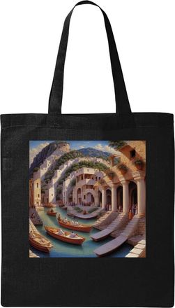 Generic Trippy Italia small town psychedelic art Natural Ecological Cotton Tote Bag Black