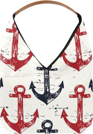 Generic Anchors Pattern (2) Reusable Lightweight Grocery Bags - Foldable Into Compact Pouch, Washable & Sturdy, Multipurpose for Shopping and Travel