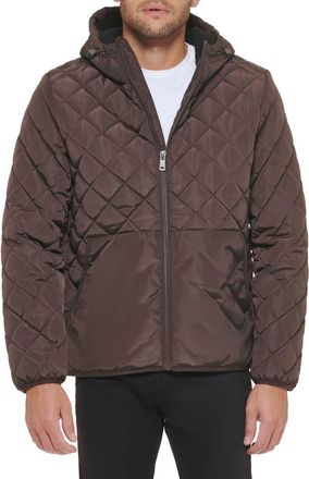 Kenneth Cole Faux Shearling Lined Hood Quilted Puffer Jacket in Chocolate at Nordstrom Rack, Size Xx-Large