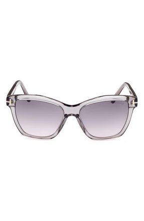 Tom Ford Lucia 54mm Gradient Square Sunglasses in Shiny Grey Black /Smoke at Nordstrom