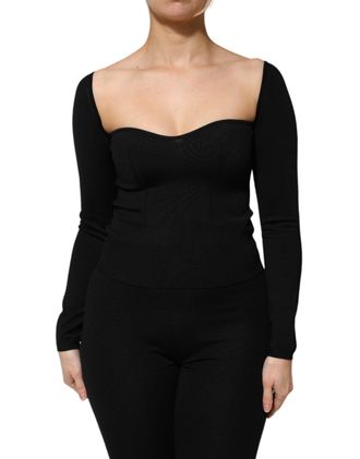 Dolce & Gabbana Sweetheart-Neckline Long Sleeve Blouse - Black