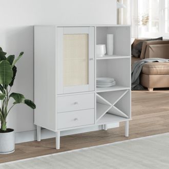 vidaXL Vidaxl - Aparador Alto Senja Aspecto De Rat&aacute;n Madera Blanco 90x40x112 Cm