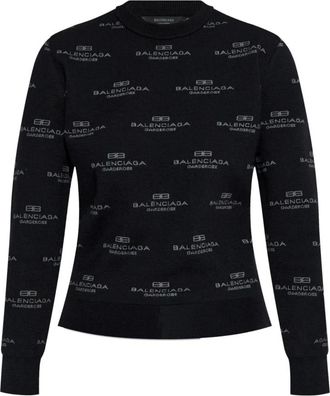 Balenciaga Logo Print Crew Neck Sweater - Dames - Ronde hals truien - Zwart - M - Truien & Vesten