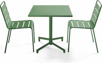 Oviala Conjunto de mesa y 2 sillas de jard&iacute;n de metal de 70 cm verde cactus