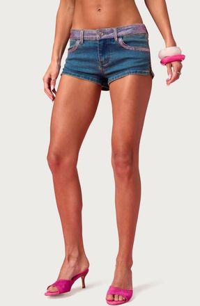 Edikted x Barbie Low Rise Denim Mini Shorts in Blue-Washed at Nordstrom, Size X-Small