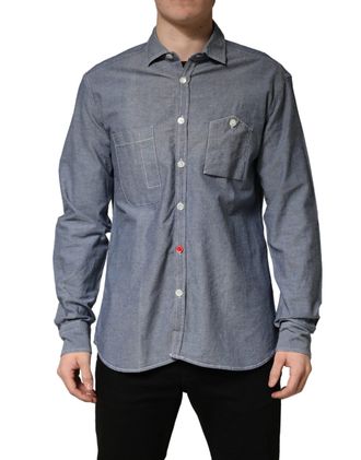 Aglini Dark Blue Slim Fit Collared Long Sleeve Denim Mens Shirt (Pre-Owned)