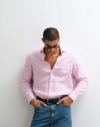 Polo Ralph Lauren Wimbledon Capsule - Camicia in lino rosa con tasca ricamata con stemma