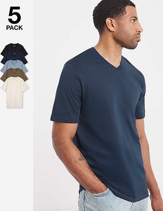Jacamo 5 Pack Pure Cotton V Neck T-Shirts Long
