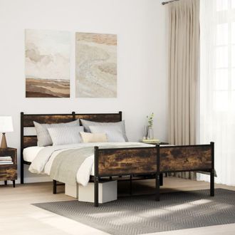 Berkfield Home Metal Bed Frame without Mattress Smoked Oak 160x200 cm in White