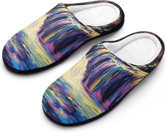 Generic Magical River Under Moonlight Mens Slippers Slip On Comfortable Fleece Cotton House Shoes Winter