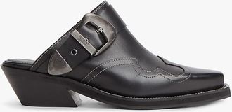 Tommy Hilfiger Womens Tommy Jeans Leather Western Mule - Black - US 6.5 / EU 37