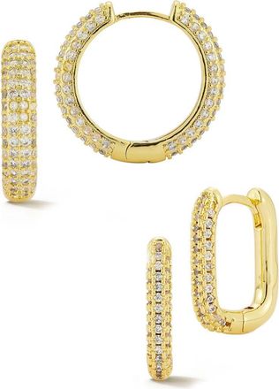 Glaze Jewelry Set of 2 Pav&eacute; Cubic Zirconia Huggie Hoop Earrings in Gold at Nordstrom Rack