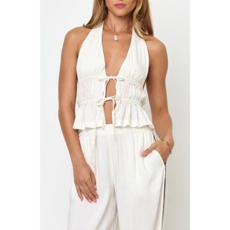 L*Space August Tie Front Linen Blend Halter Top in Cream at Nordstrom, Size X-Small