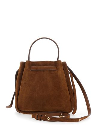 Tory Burch Womens Handbag Romy Bucket Bag Brown Suede Calf Leather Handbags Hand