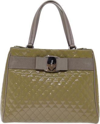 Ferragamo Vala Patent Leather Beige Patent_Leather Handbag (Pre-Owned)