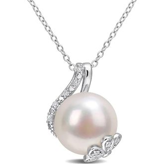 Delmar Sterling Silver Diamond & 12-12.5mm White Freshwater Pearl Pendant Necklace at Nordstrom Rack