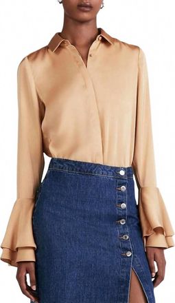 Derek Lam Selma Satin Button Blouse In Fawn Gold