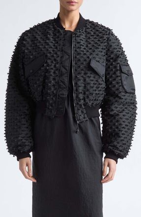 Cecilie Bahnsen Callie Embroidered Crop Bomber Jacket in Black at Nordstrom, Size 14