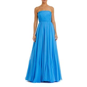 Mac Duggal Strapless Chiffon Gown With Braided Belt in Turquoise at Nordstrom, Size 10