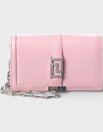 Versace Womens Wallet On Chain Shoulder Leather Bag Pink