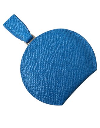Dolce & Gabbana Blue Calfskin Leather Round Logo Hand Mirror Holder Calf Accessory