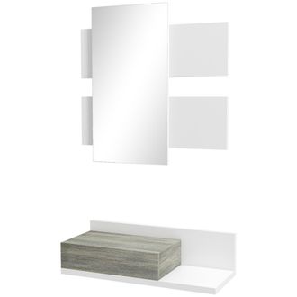 HOMCOM Homcom Set Da Ingresso 2 In 1 Con Specchio E Cassetto Grigio Bianco