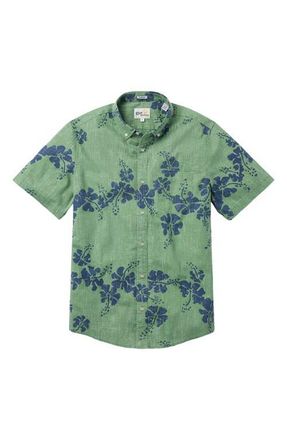 Reyn Spooner 50th State Tailored Fit Short Sleeve Button Down Shirt in Jade at Nordstrom, Size Xx-Large