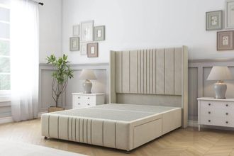 Sloomy Hargrave Plush Divan Base No Drawers-54 Wingback & 12 Footboard in Cream | Size: Small Double