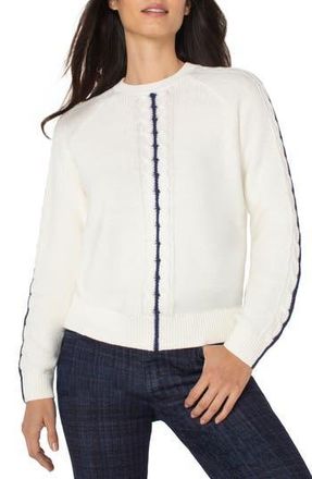 Liverpool L.A. Cable Stitch Raglan Sweater in Whisper White/Navy at Nordstrom Rack, Size X-Large