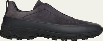 Ermenegildo Zegna Mens Triple Stitch Monte Suede and Leather Slip-On Sneakers