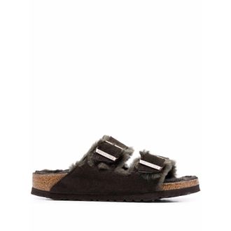 Birkenstock Shearling Gevoerde Sandalen met Dubbele Gesp - Dames - Sandalen - Bruin - 38 EU - Su&egrave;de - Schoenen